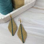 Μακραμέ Σκουλαρίκια Rhombus Gold-Petrol