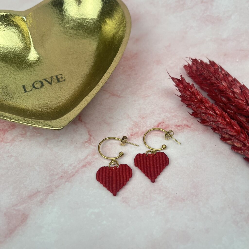 Μακραμέ Σκουλαρίκια Little Hearts Red at Home