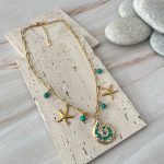 Κρεμαστό Ατσάλινη Αλυσίδα Με Κοχύλι, Αστερίες Και Χαολίτες