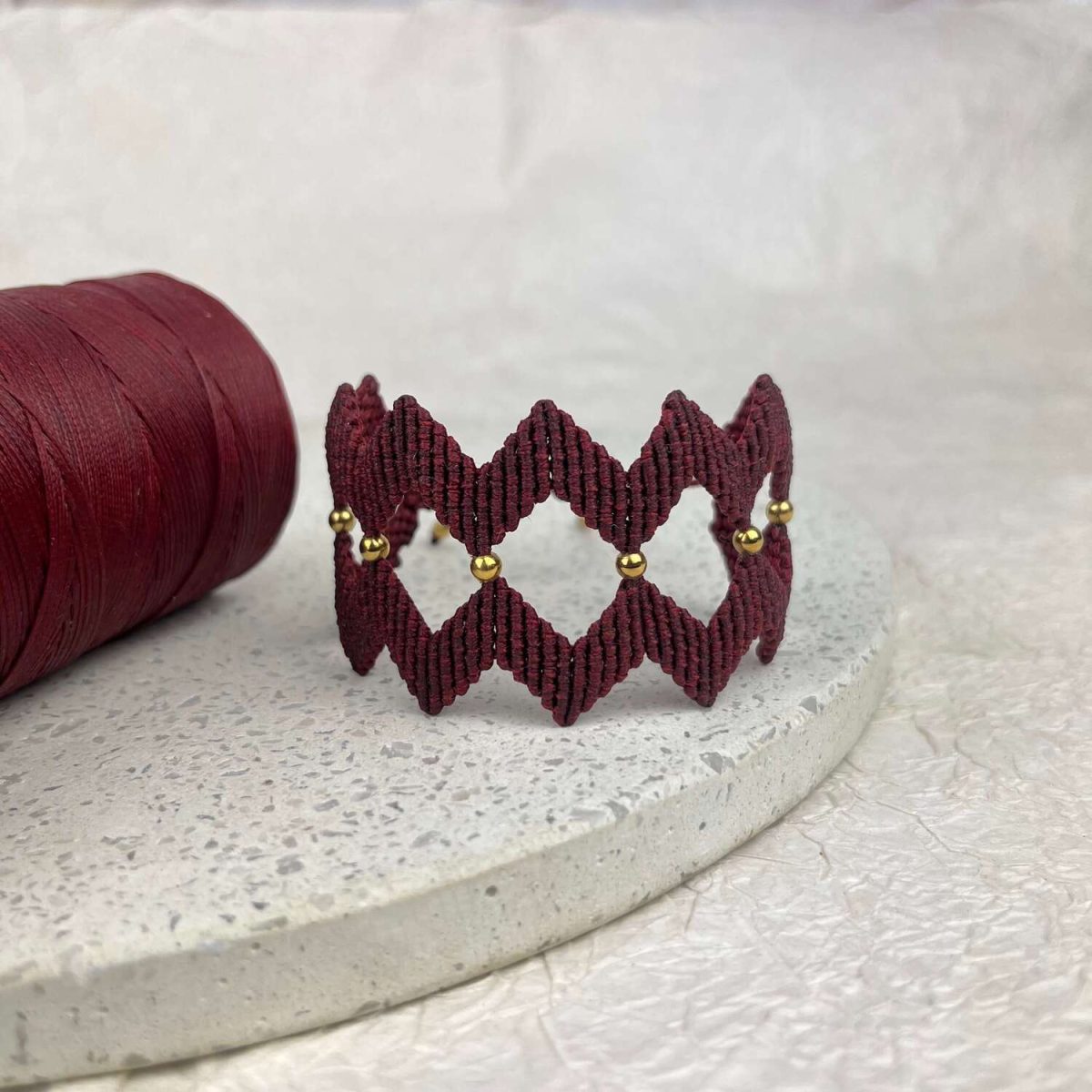 Μακραμέ Βραχιόλι Double Zic Zac Bordeaux Μακραμέ Βραχιόλι Double Zic Zac - Image 3