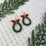 Μακραμέ Σκουλαρίκια Χριστουγεννιάτικο Στεφανάκι