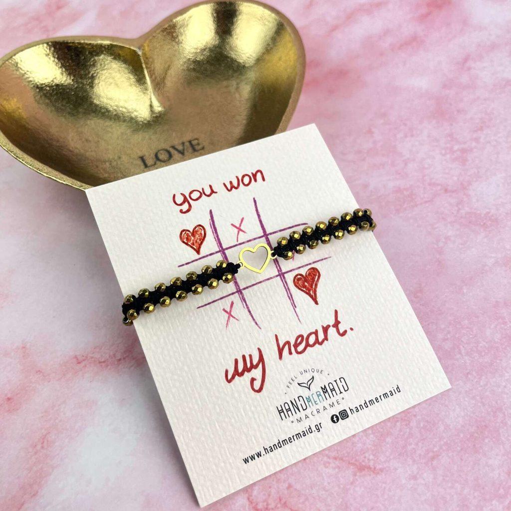 Μακραμέ Βραχιόλι Heart With Crystalls Gold at Home